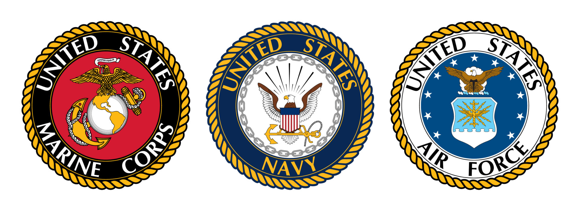 Vector seal of the United States Marine Corps. US Navy. US Air Force logo.